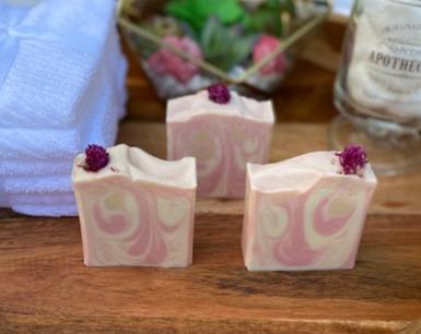 Cherry Bomb Cold Process Soap with Flower embed