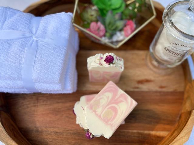 Cherry Bomb Cold Process Soap with Flower embed