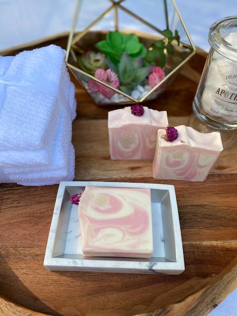 Cherry Bomb Cold Process Soap with Flower embed